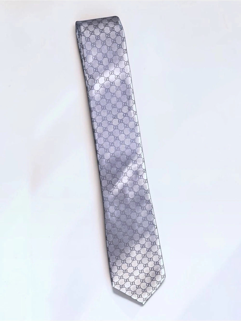 Gucci GG Pattern Silk Jacquard Tie Men's Geometric Silk Tie in light blue